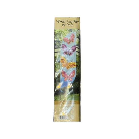 Hummingbird Haven Butterfly Wind Feather & Pole 40" X 11" Garden Flag - Picture 2 of 6